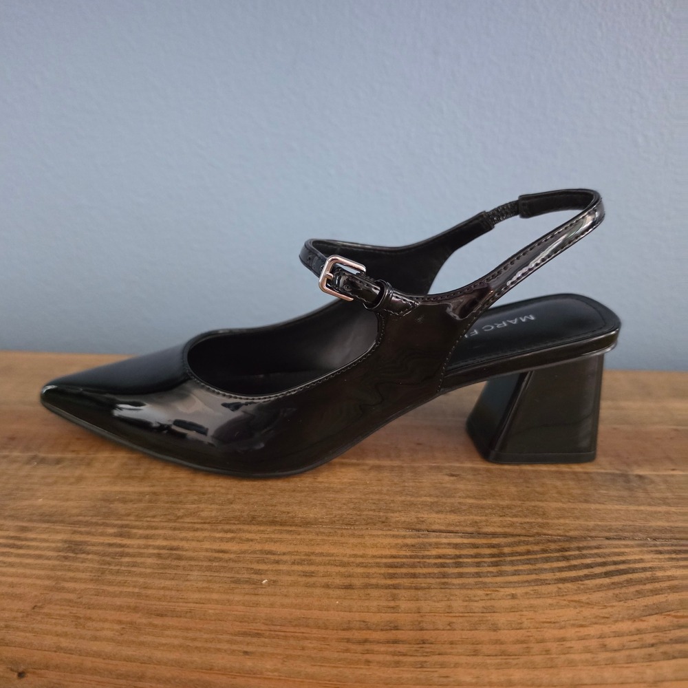 Marc Fisher Womens Luminos Slingback Pump Black Patent Block Heel Size 6M - Picture 8 of 10